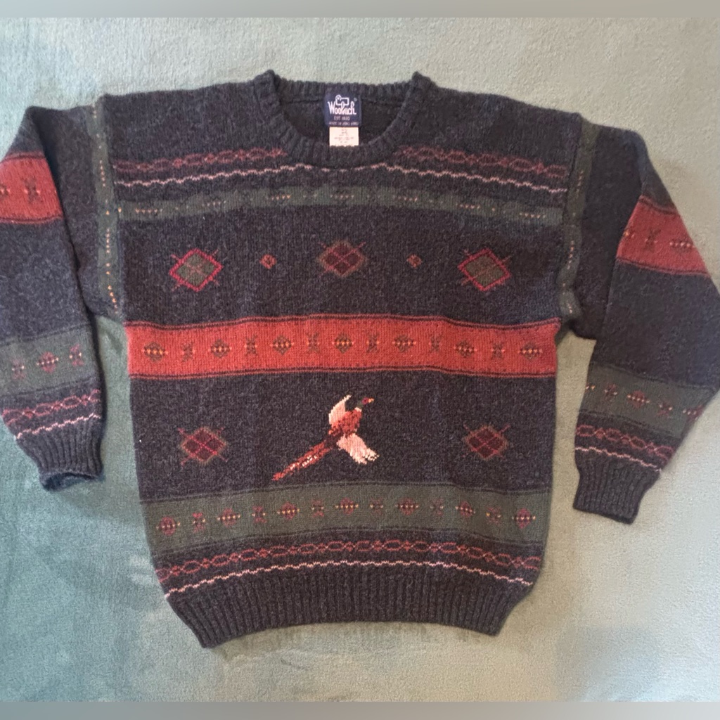 Woolrich Mens Black And Red Patterned Crewneck Sweater Size Xl 6029